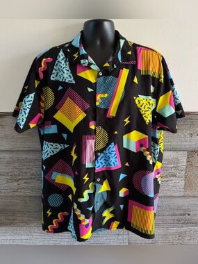 80s 90s Oh Snap! Drill Clothing Co Geometric Shirt XL Neon Retro (O1)